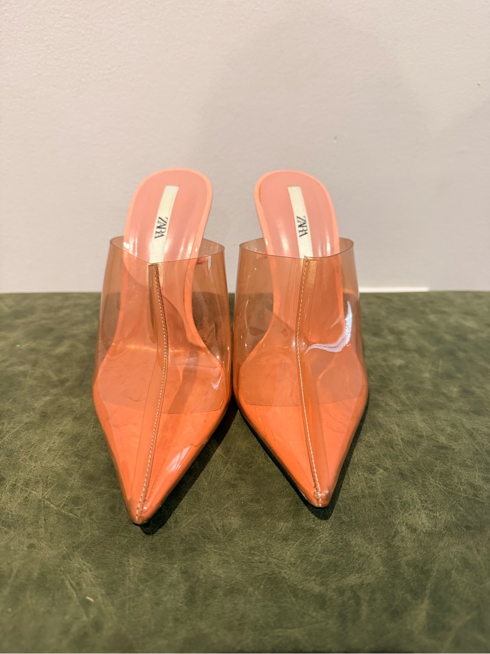 Zara Transparent Coral Pointed Mule Heels - Picture 2 of 7